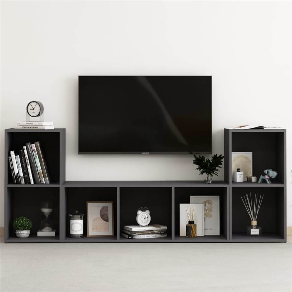 

3 Piece TV Cabinet Set Grey Chipboard
