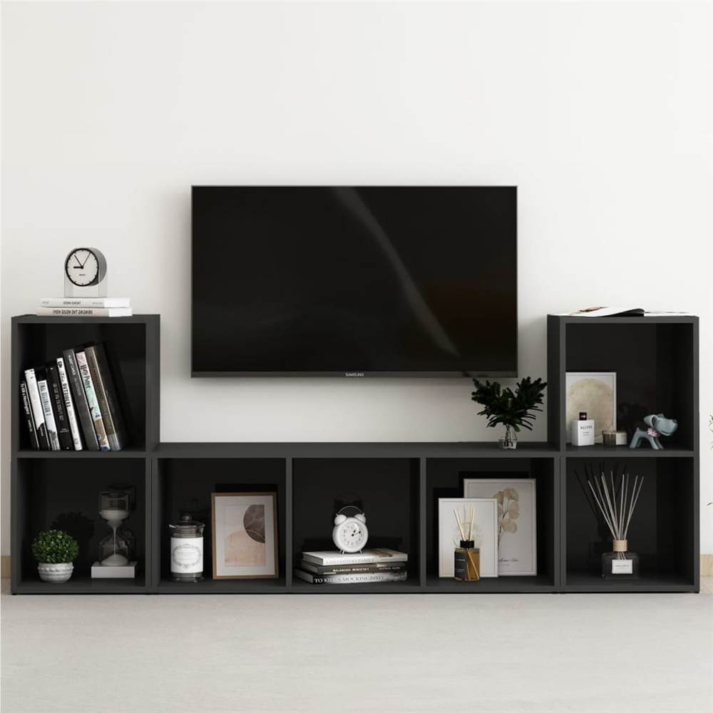 

3 Piece TV Cabinet Set High Gloss Black Chipboard