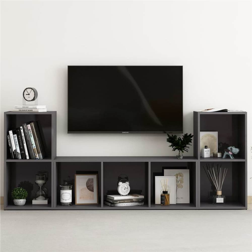 

3 Piece TV Cabinet Set High Gloss Grey Chipboard
