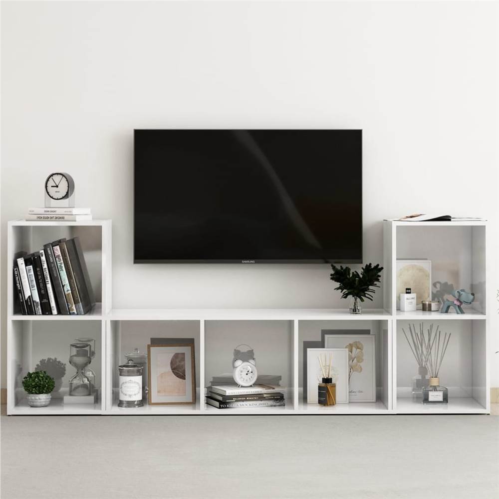 

3 Piece TV Cabinet Set High Gloss White Chipboard