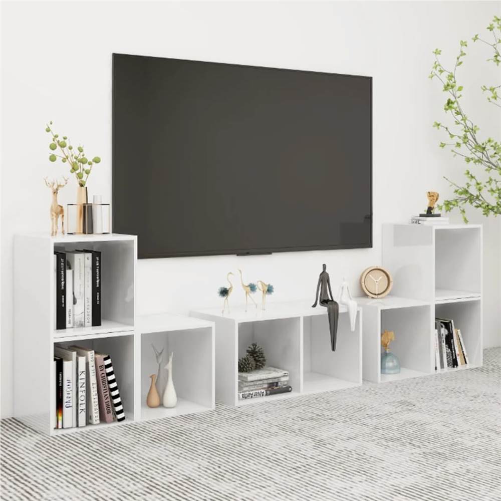 

6 Piece TV Cabinet Set High Gloss White Chipboard