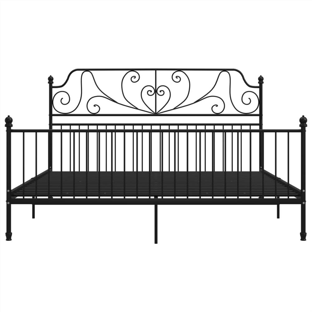 Bed Frame Black Metal and Plywood 200x200 cm