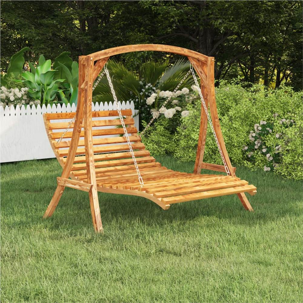 Swing Bed Solid Spruce Wood with Teak Finish 143x120x65 cm