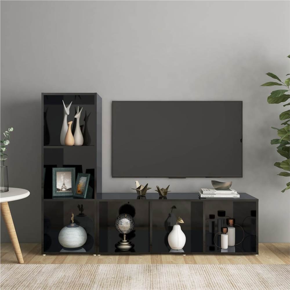 

TV Cabinets 2 pcs High Gloss Black 107x35x37 cm Chipboard