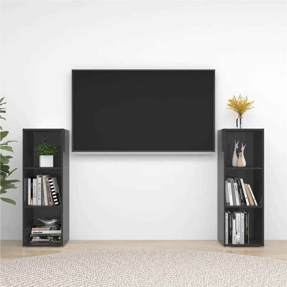 

TV Cabinets 2 pcs High Gloss Grey 107x35x37 cm Chipboard