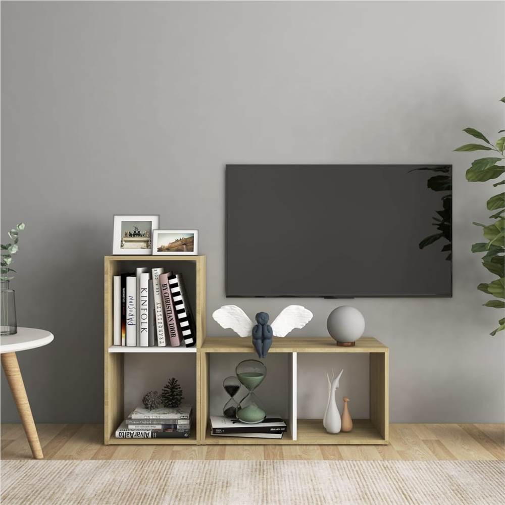

TV Cabinets 2 pcs White and Sonoma Oak 72x35x36.5 cm Chipboard
