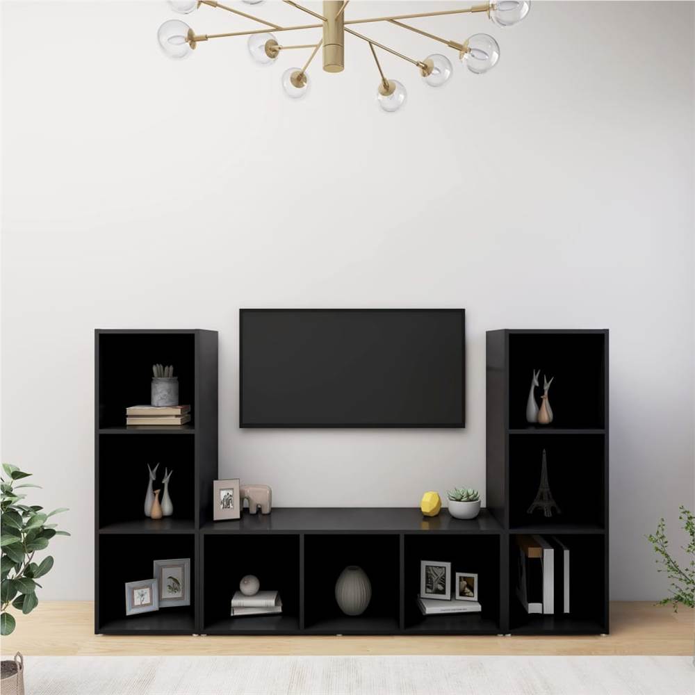 

TV Cabinets 3 pcs Black 107x35x37 cm Chipboard