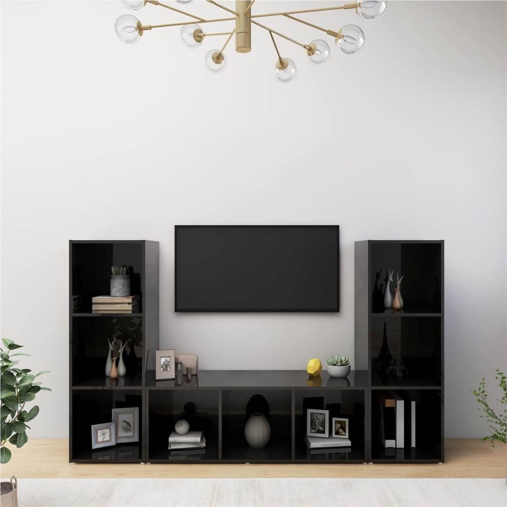 

TV Cabinets 3 pcs High Gloss Black 107x35x37 cm Chipboard