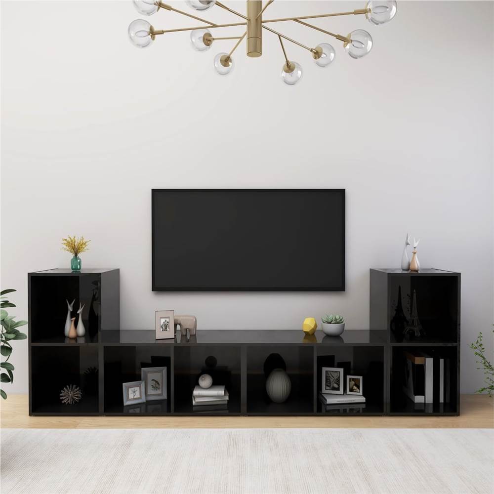 

TV Cabinets 4 pcs High Gloss Black 72x35x36.5 cm Chipboard