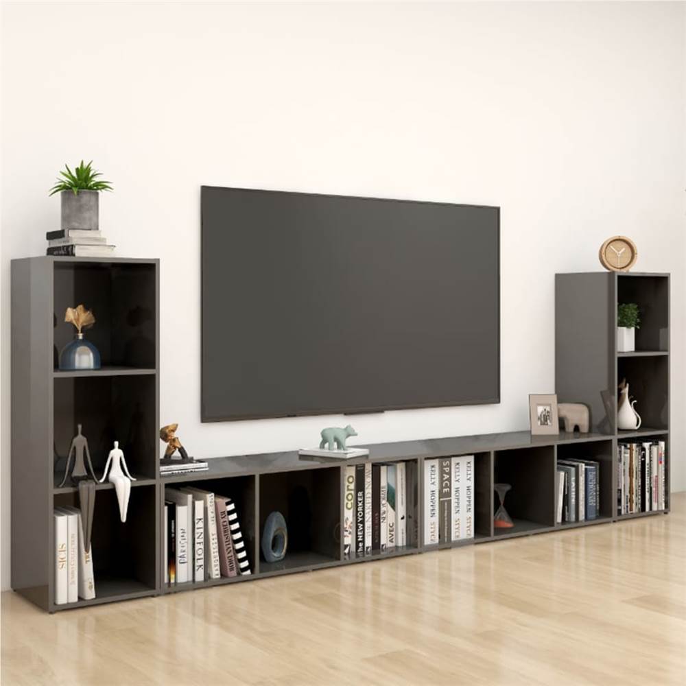 

TV Cabinets 4 pcs High Gloss Grey 107x35x37 cm Chipboard