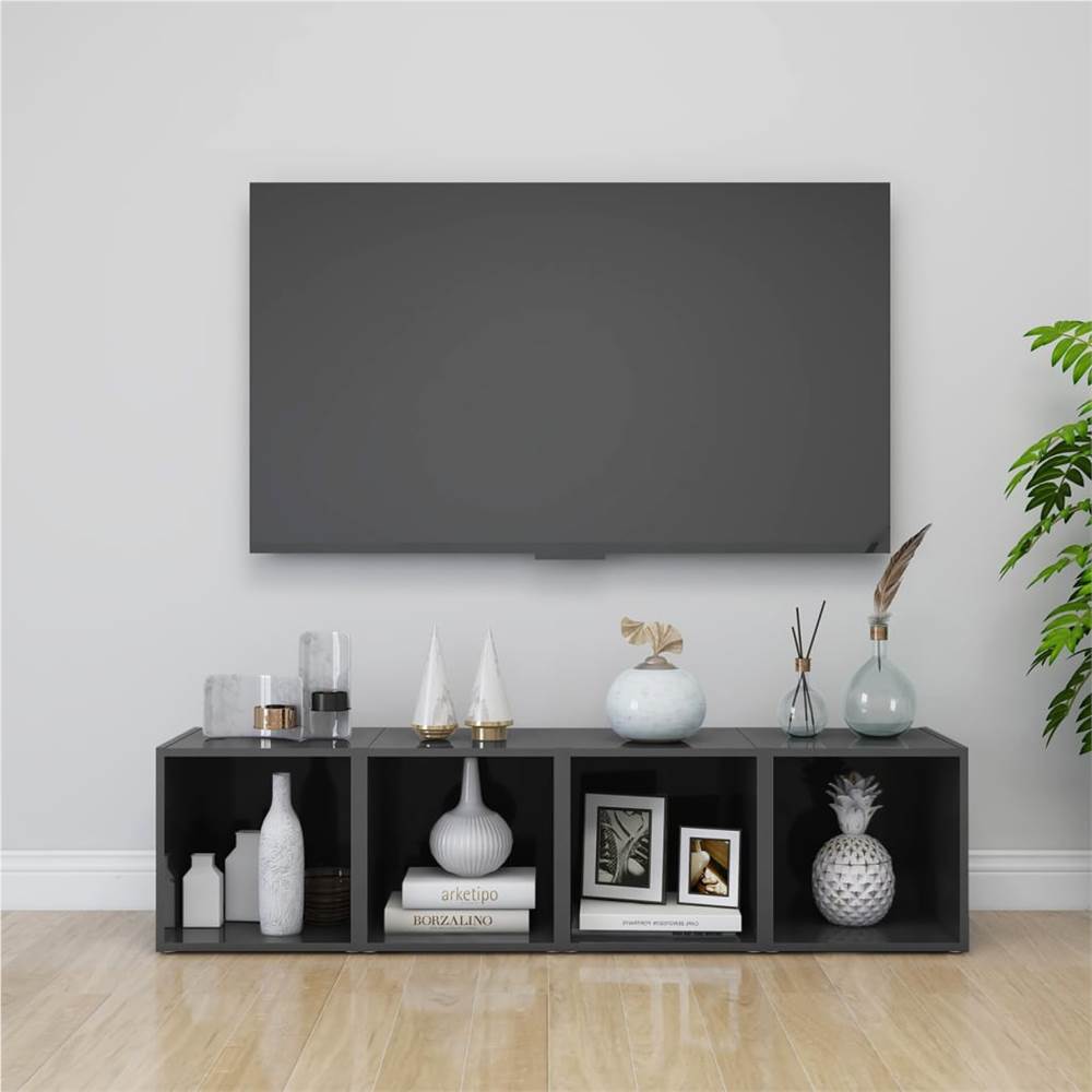 

TV Cabinets 4 pcs High Gloss Grey 37x35x37 cm Chipboard