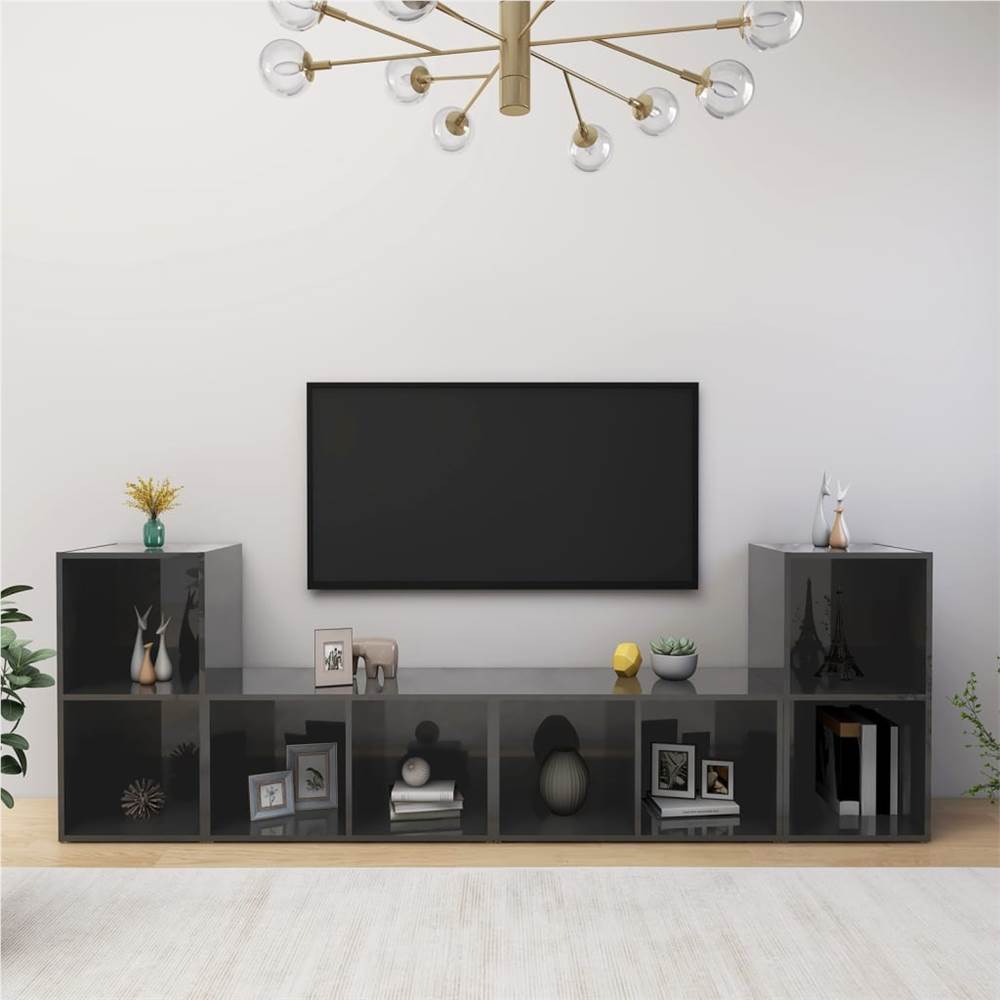 

TV Cabinets 4 pcs High Gloss Grey 72x35x36.5 cm Chipboard