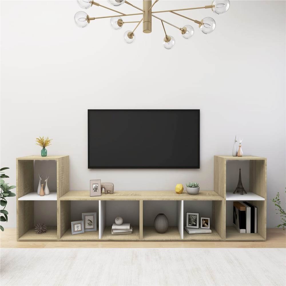 

TV Cabinets 4 pcs White and Sonoma Oak 72x35x36.5 cm Chipboard