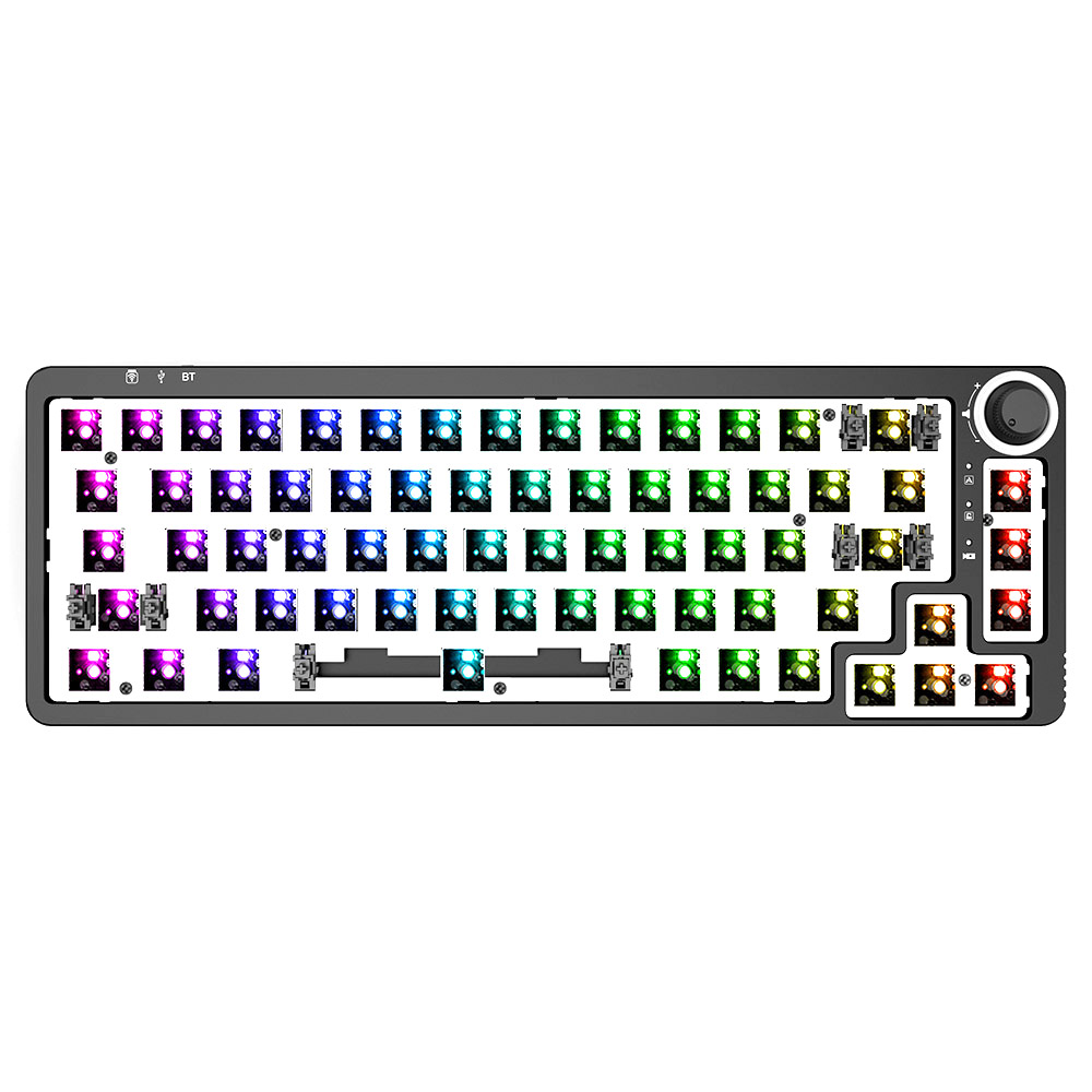 Homoo KF068 68keys Gaming Mechanical Keyboard Customized Kit Hot-Swappable 3 Modes Built-in 2400mAh Lithium Battery Compatible 3/5 Pins Switches - Black
