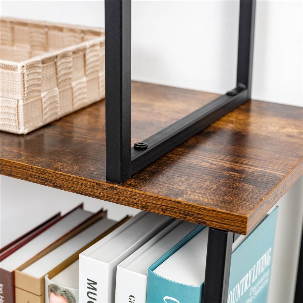 Bookcase and Bookshelf 3 Tier Display Shelf, S-Shaped Z-Shelf Bookshelves, Freestanding Multifunctional Decorative Storage Shelving for Home Office, Vintage Brown Industrial Style