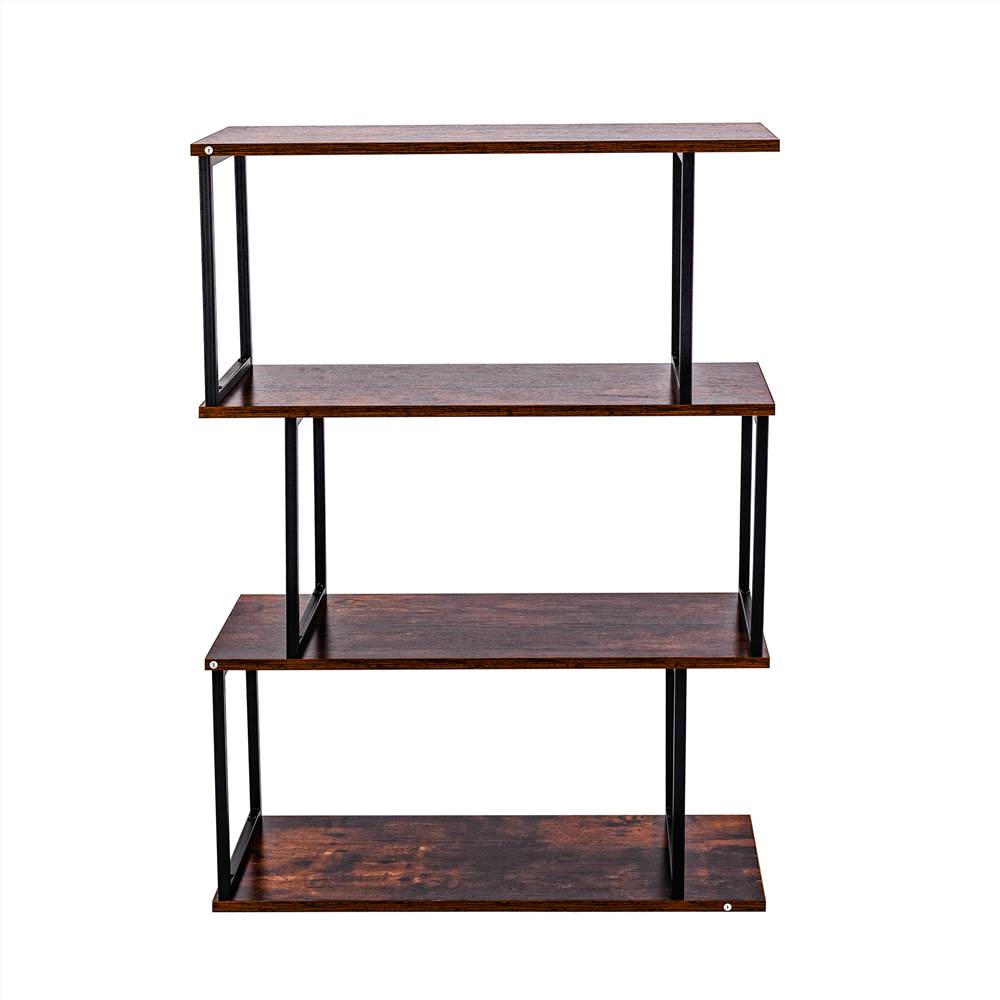 Bookcase and Bookshelf 3 Tier Display Shelf, S-Shaped Z-Shelf Bookshelves, Freestanding Multifunctional Decorative Storage Shelving for Home Office, Vintage Brown Industrial Style
