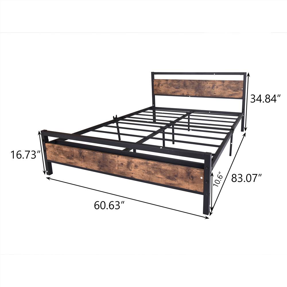 Queen Size Platform Bed Frame with Wood Headboard and Footboard, Heavy Duty Metal Slat, Easy Assembly/Non-Slip Noise Free,Frame Rustic Brown