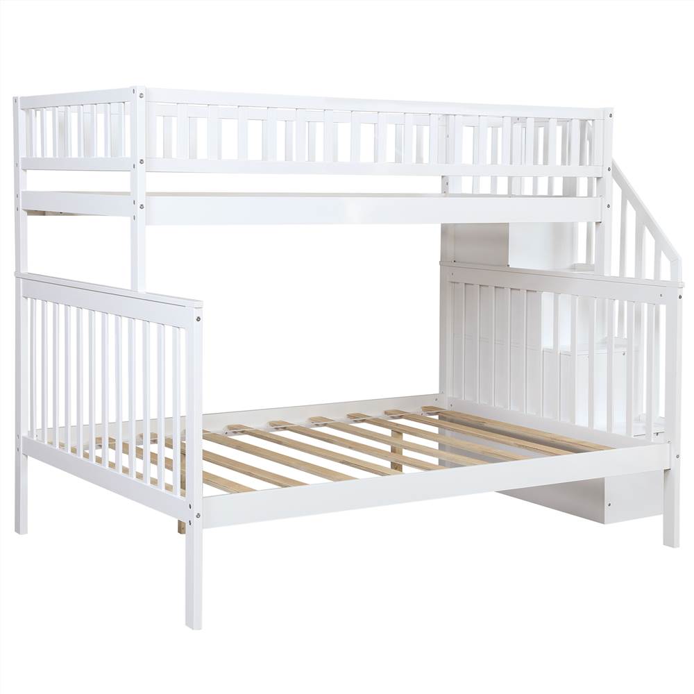 Twin over Full Stairway Bunk Bed with storage, white