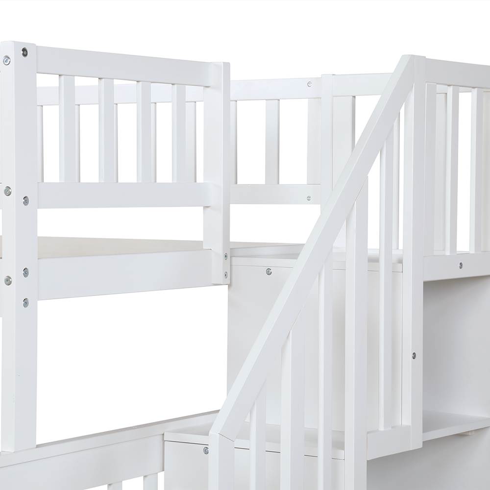 Twin over Full Stairway Bunk Bed with storage, white