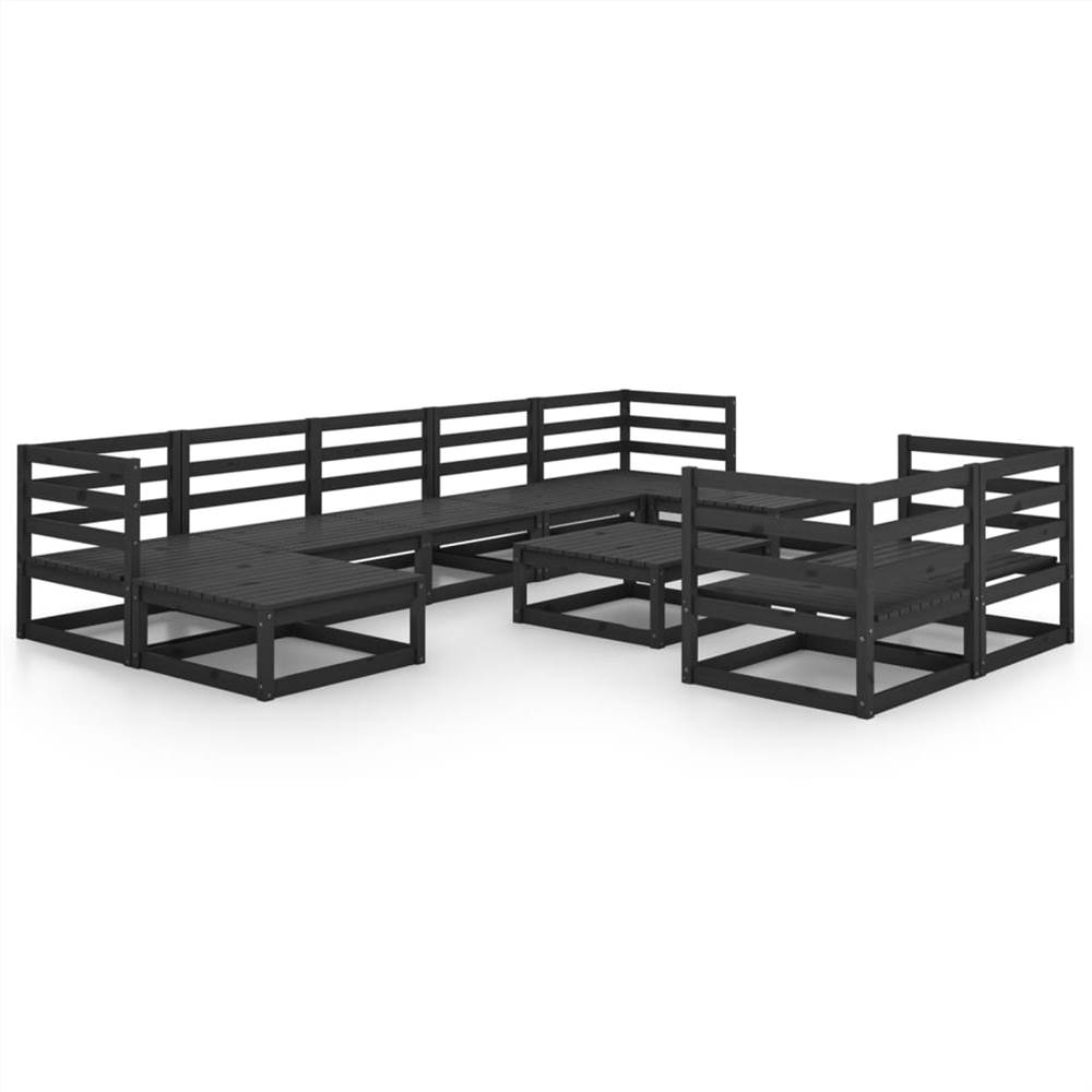 

10 Piece Garden Lounge Set Black Solid Pinewood