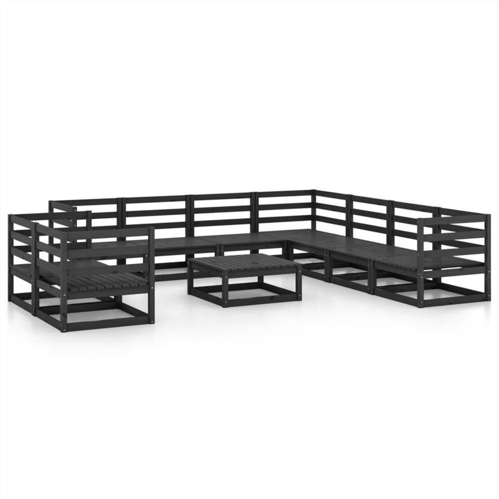 

10 Piece Garden Lounge Set Black Solid Pinewood