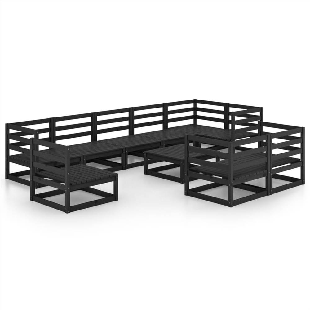 

10 Piece Garden Lounge Set Black Solid Pinewood