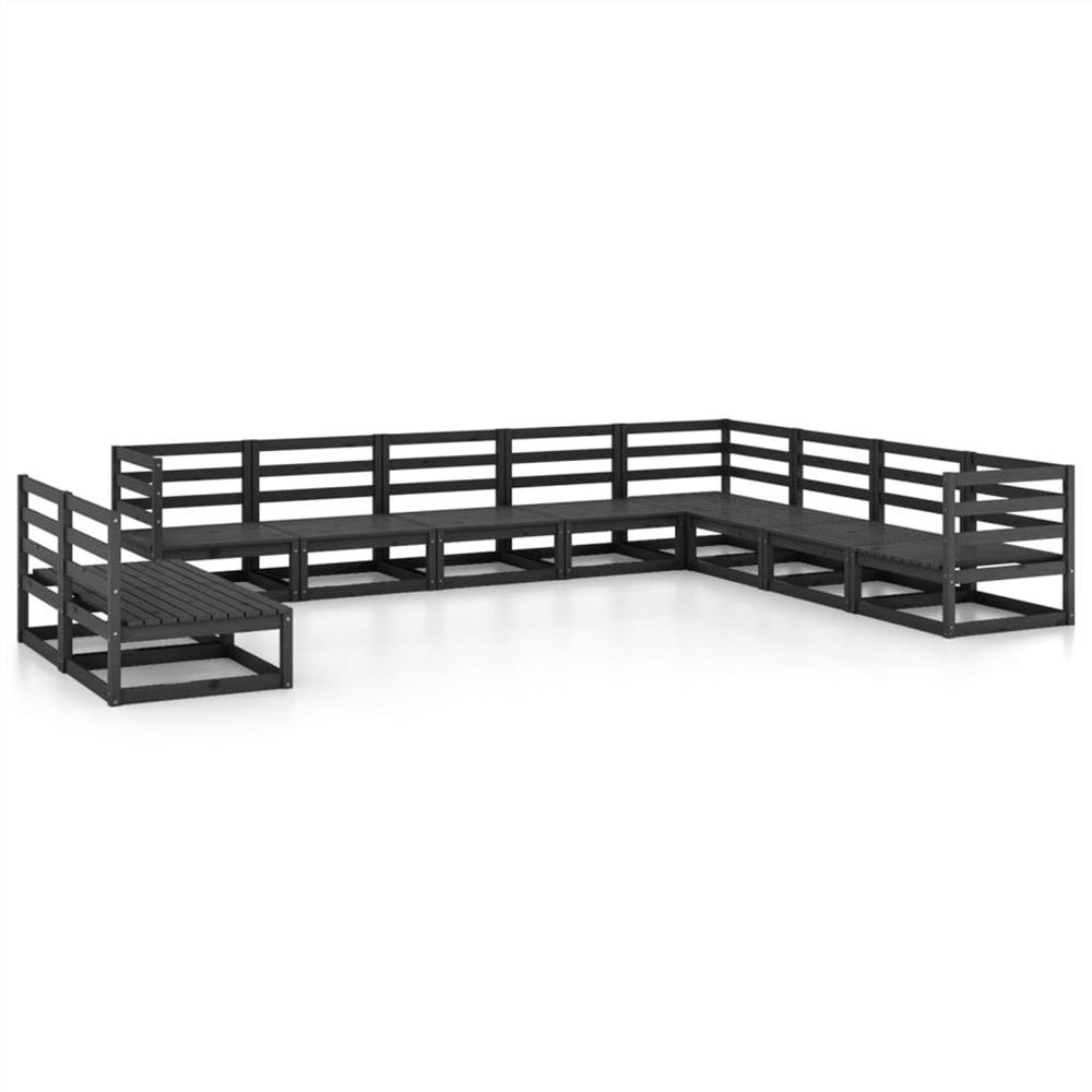 

10 Piece Garden Lounge Set Black Solid Pinewood