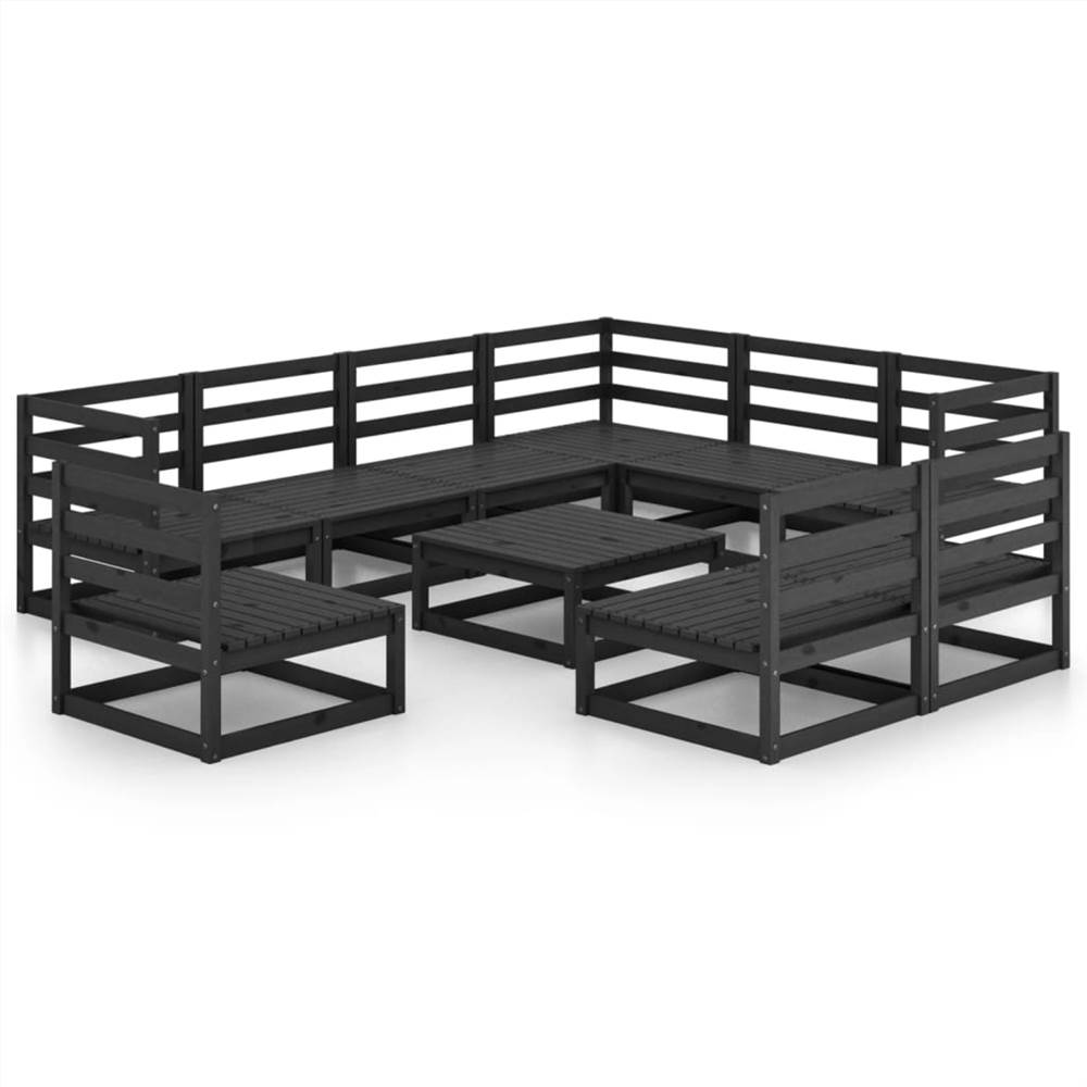 

10 Piece Garden Lounge Set Black Solid Pinewood