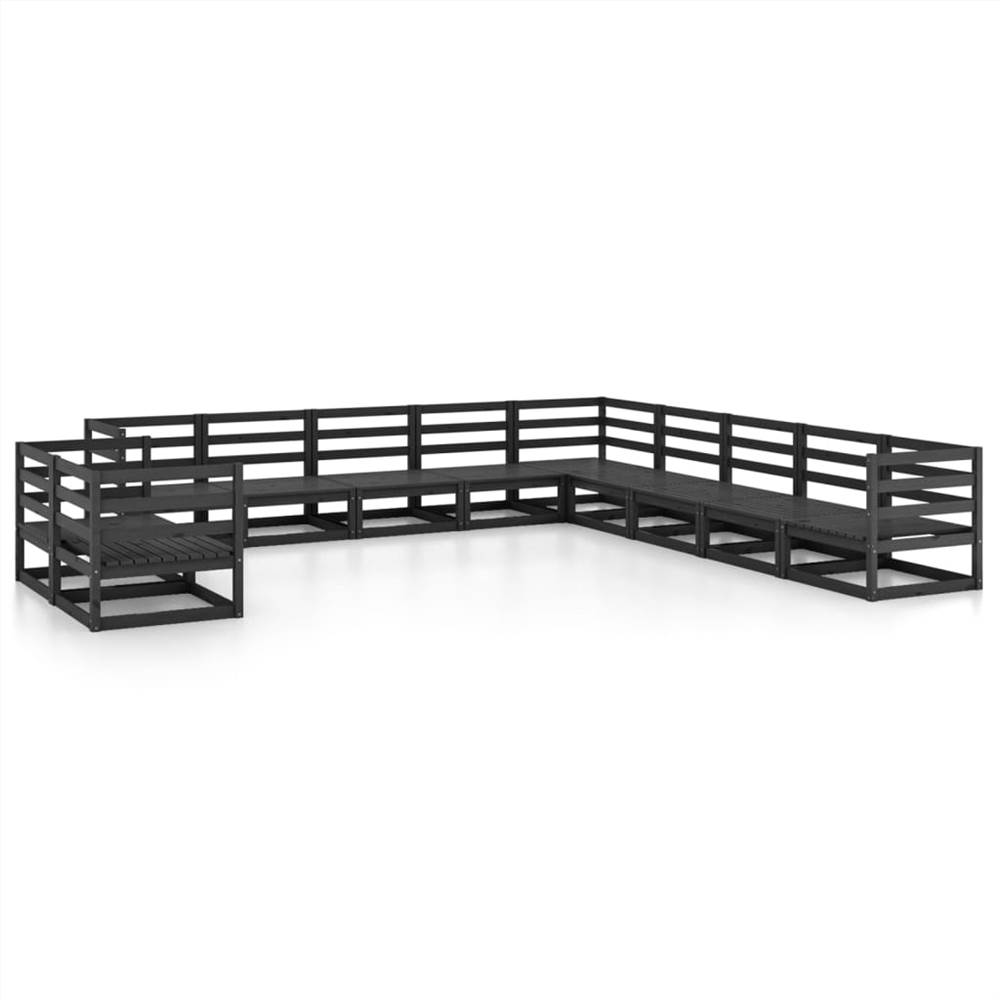 

11 Piece Garden Lounge Set Black Solid Pinewood