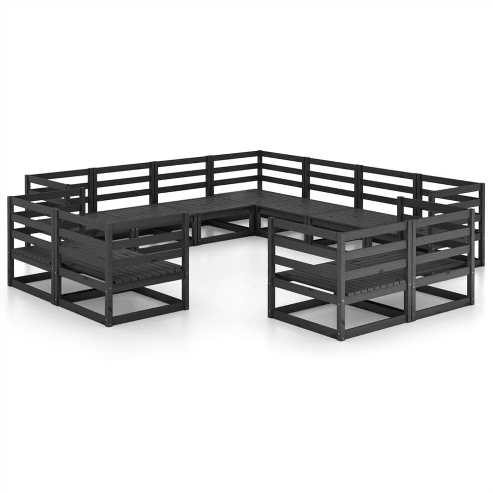 

11 Piece Garden Lounge Set Black Solid Pinewood