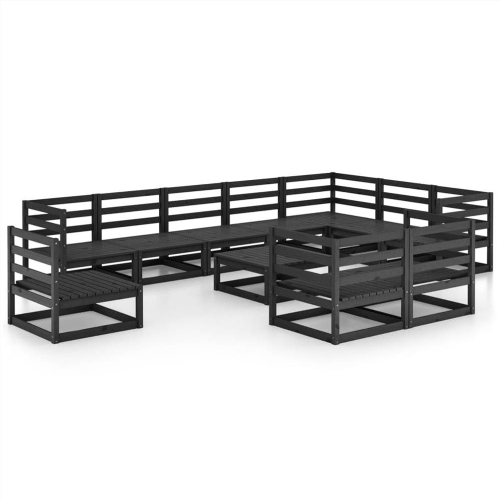 

11 Piece Garden Lounge Set Black Solid Pinewood