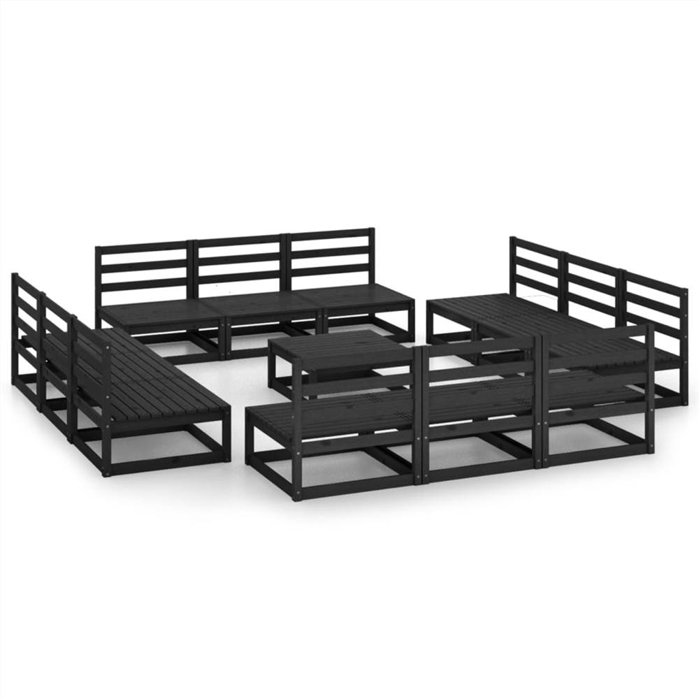 

13 Piece Garden Lounge Set Black Solid Pinewood
