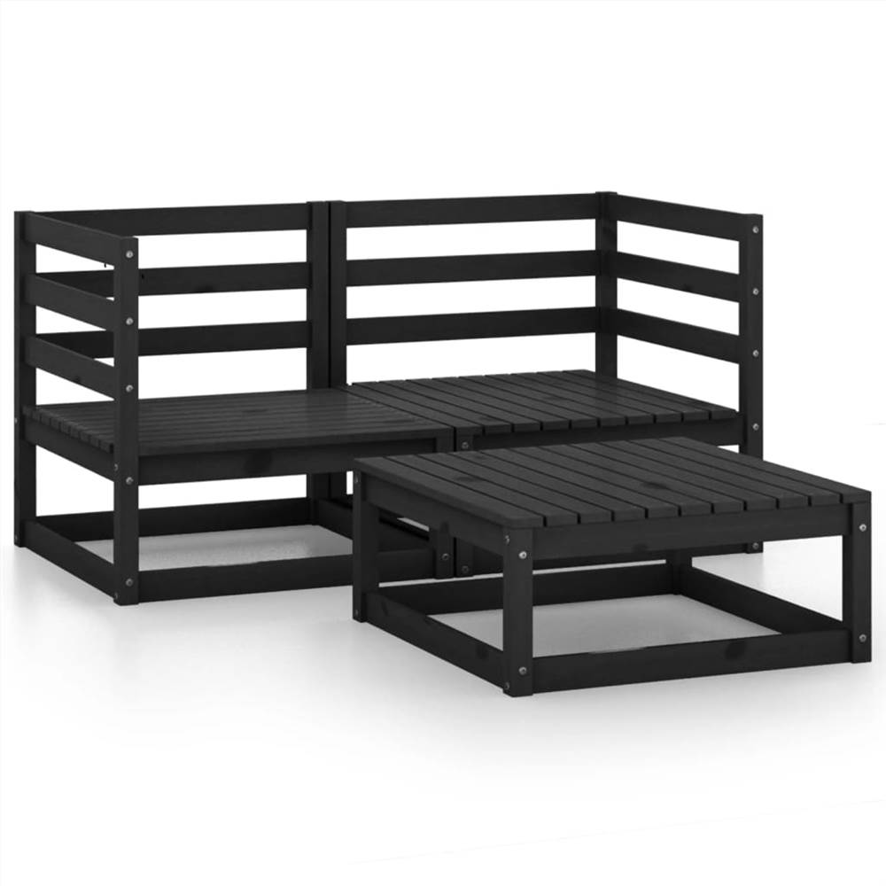 

3 Piece Garden Lounge Set Black Solid Pinewood