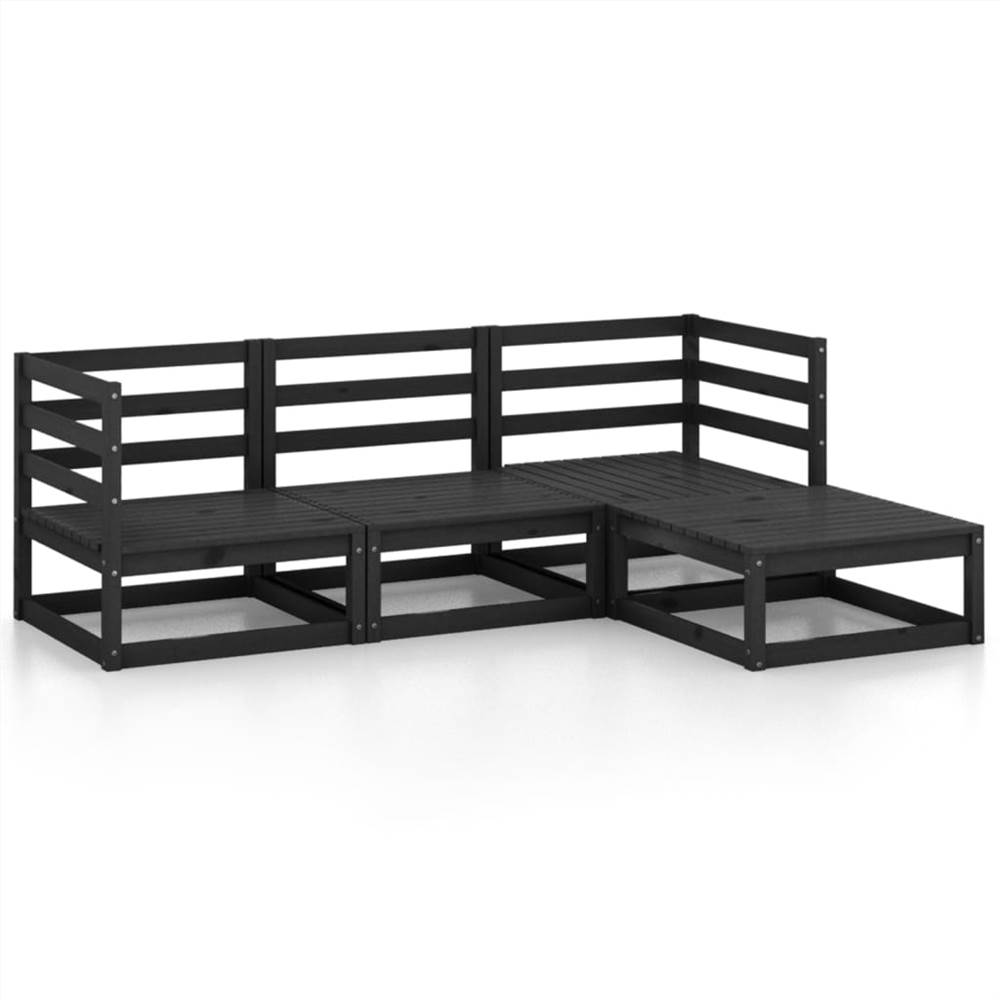 

4 Piece Garden Lounge Set Black Solid Pinewood