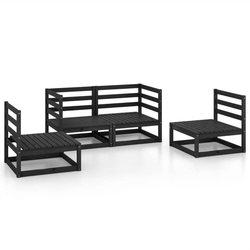

4 Piece Garden Lounge Set Black Solid Pinewood