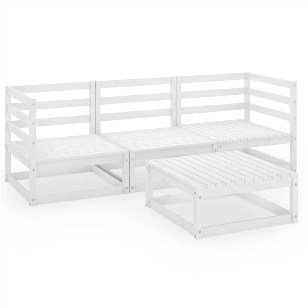 

4 Piece Garden Lounge Set White Solid Pinewood