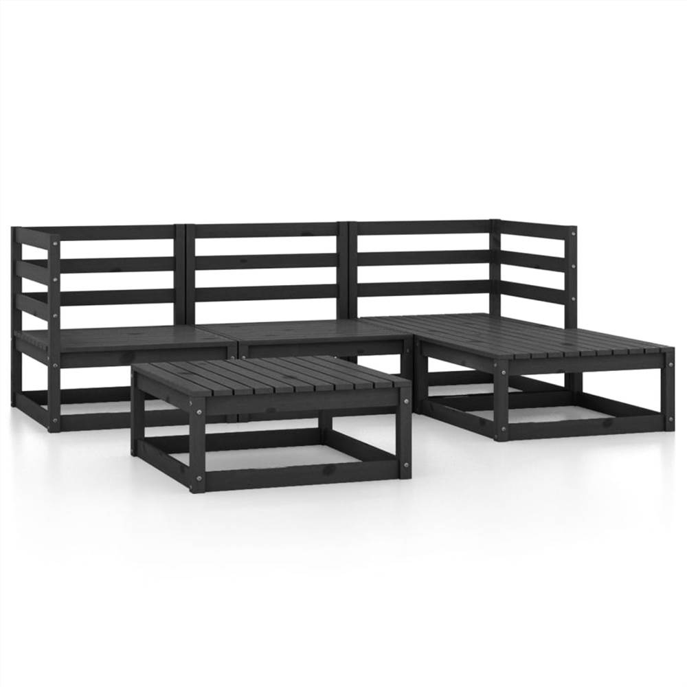 

5 Piece Garden Lounge Set Black Solid Pinewood