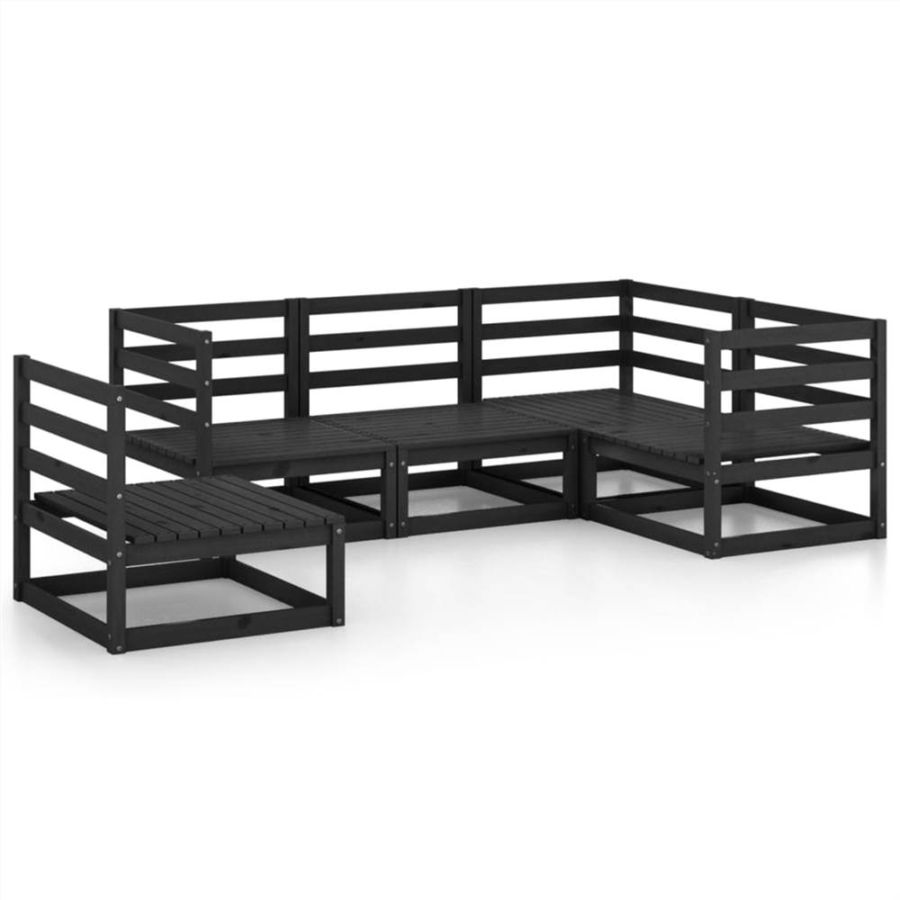 

5 Piece Garden Lounge Set Black Solid Pinewood