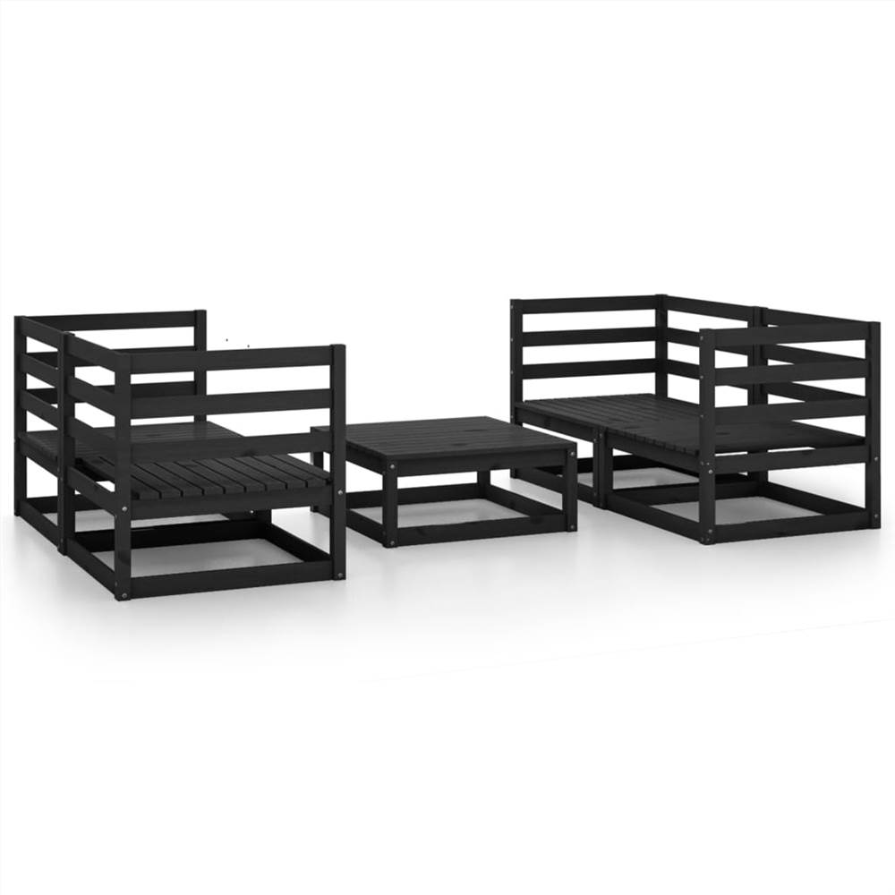 

5 Piece Garden Lounge Set Black Solid Pinewood