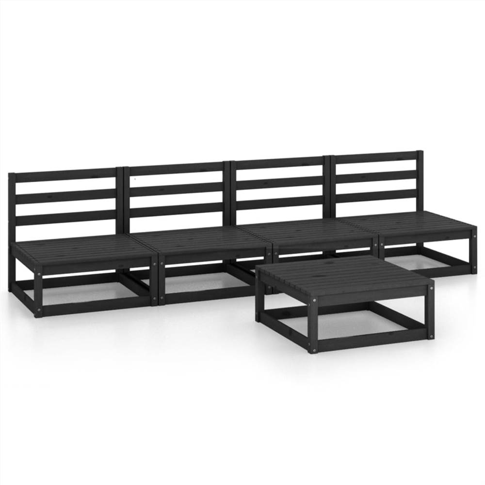 

5 Piece Garden Lounge Set Black Solid Pinewood