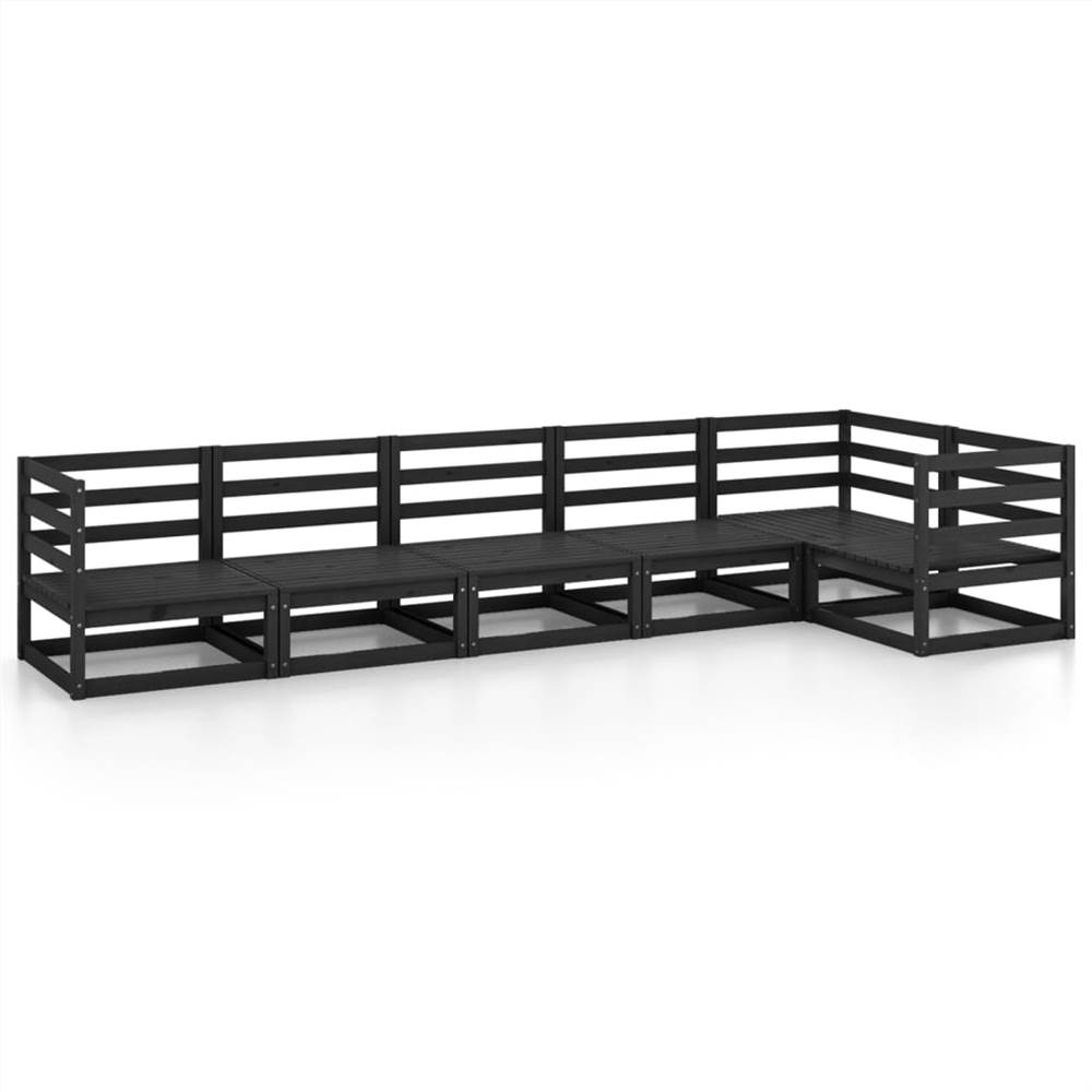 

6 Piece Garden Lounge Set Black Solid Pinewood