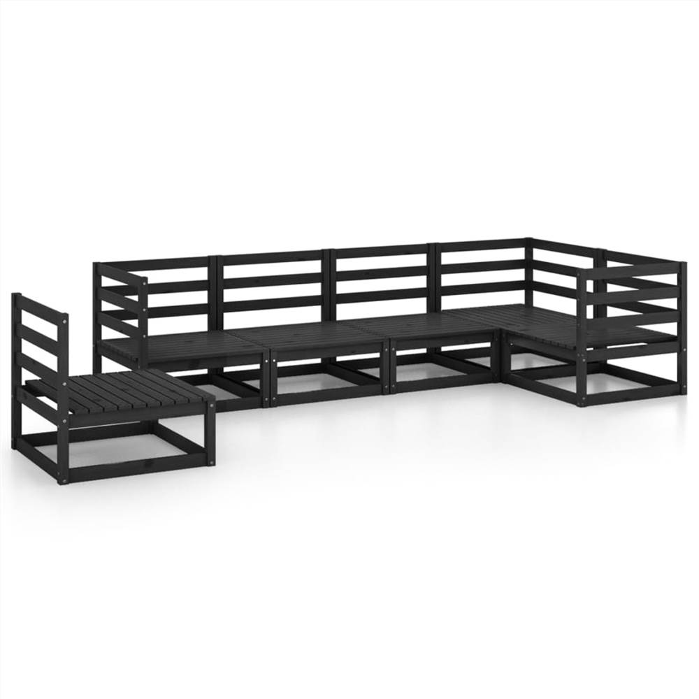 

6 Piece Garden Lounge Set Black Solid Pinewood