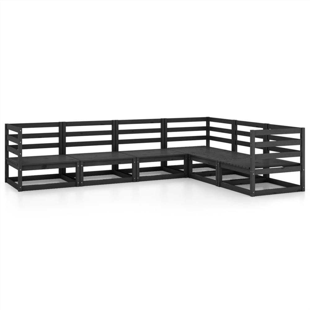 

6 Piece Garden Lounge Set Black Solid Pinewood