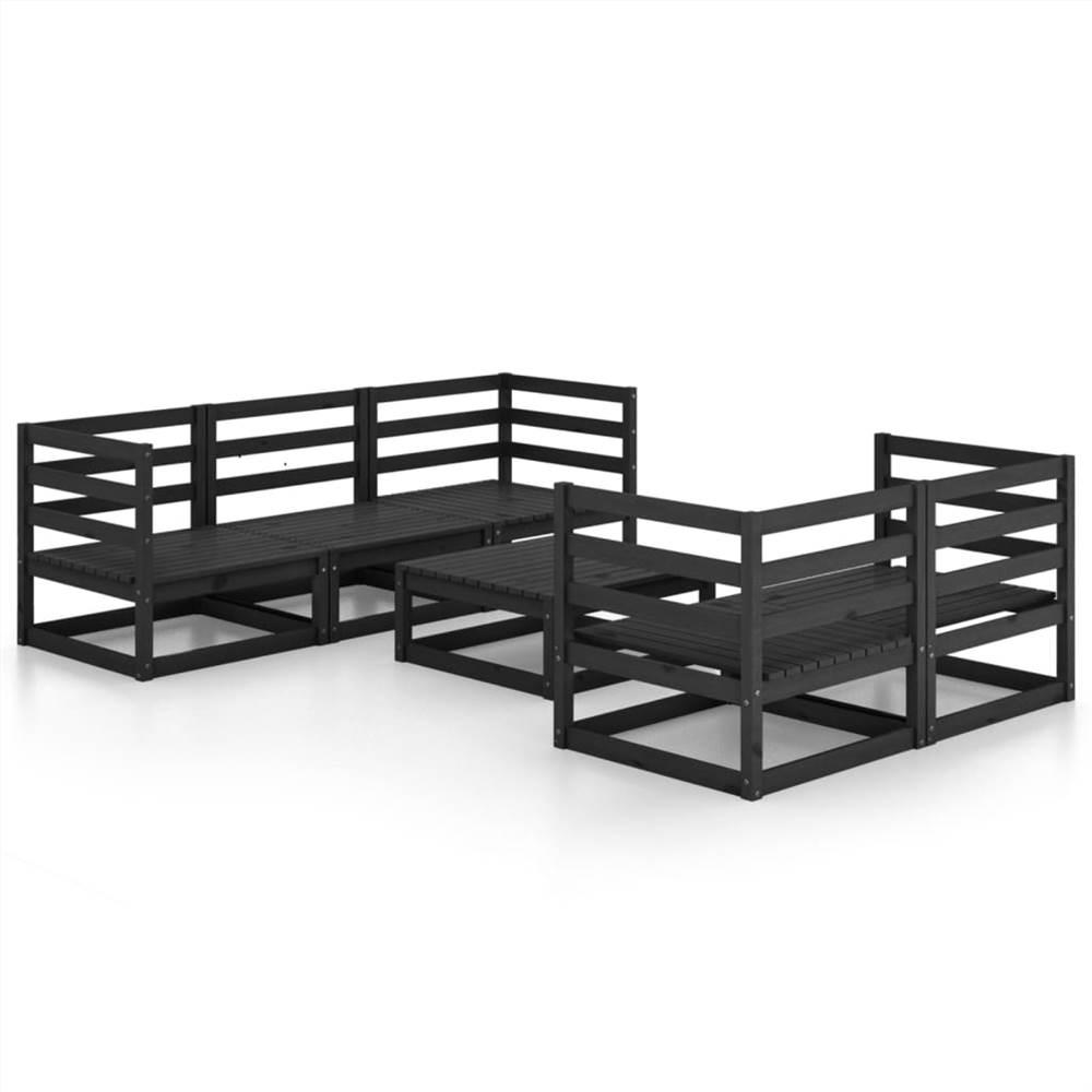 

6 Piece Garden Lounge Set Black Solid Pinewood