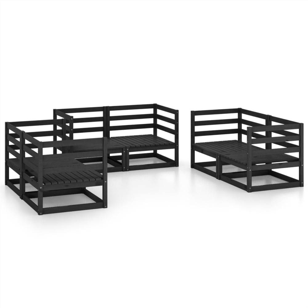 

6 Piece Garden Lounge Set Black Solid Pinewood