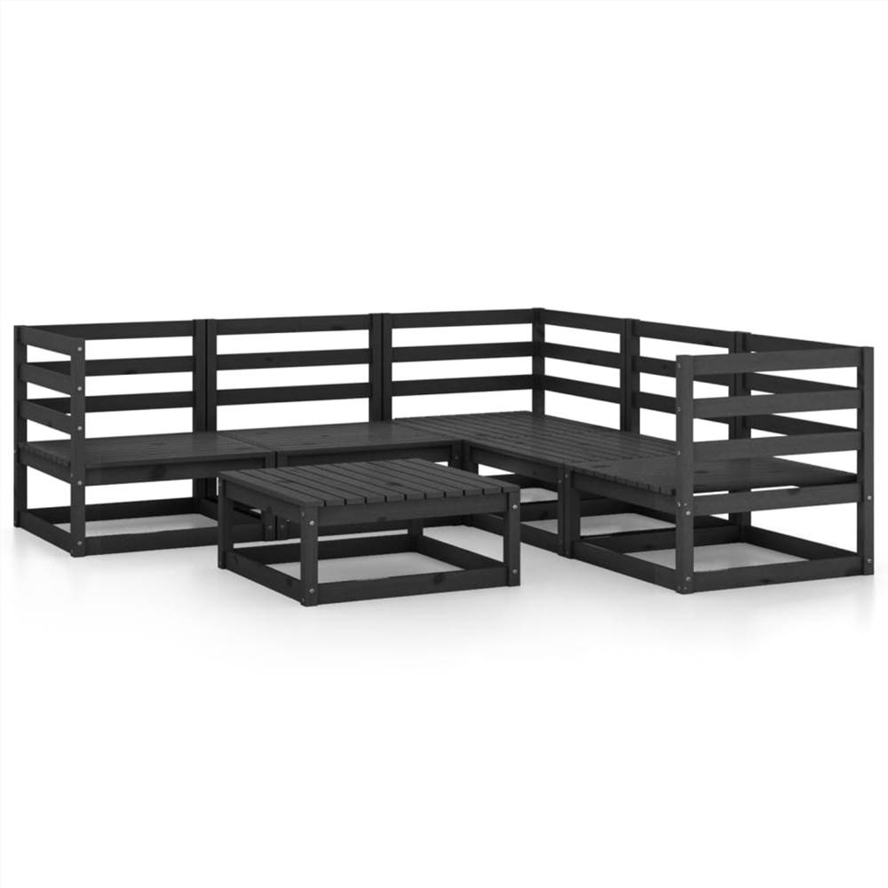 

6 Piece Garden Lounge Set Black Solid Pinewood