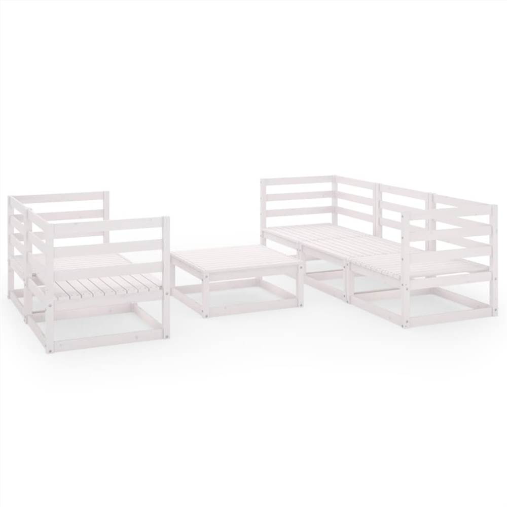 

6 Piece Garden Lounge Set White Solid Pinewood