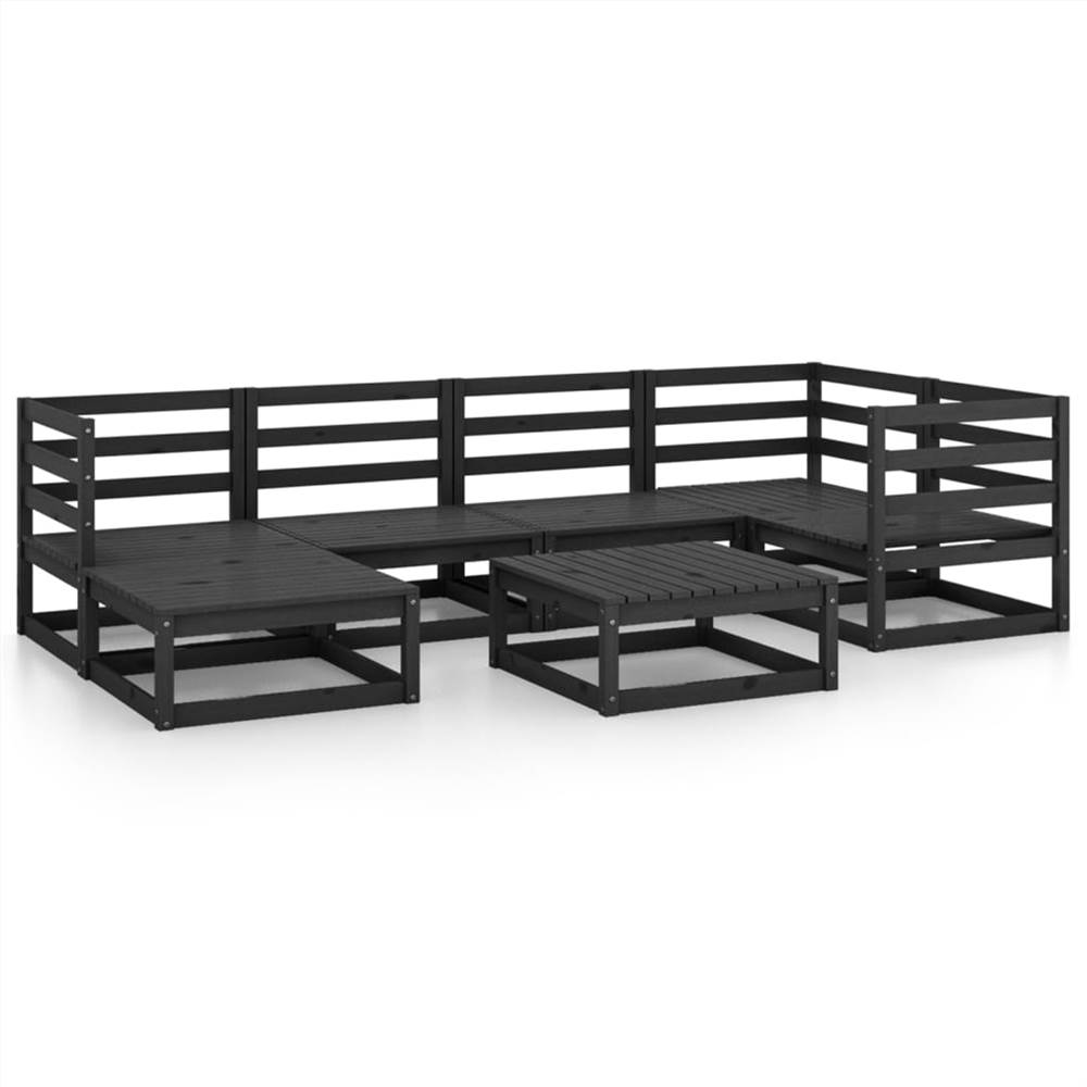 

7 Piece Garden Lounge Set Black Solid Pinewood