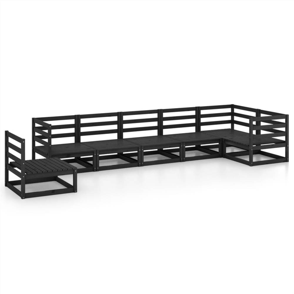 

7 Piece Garden Lounge Set Black Solid Pinewood