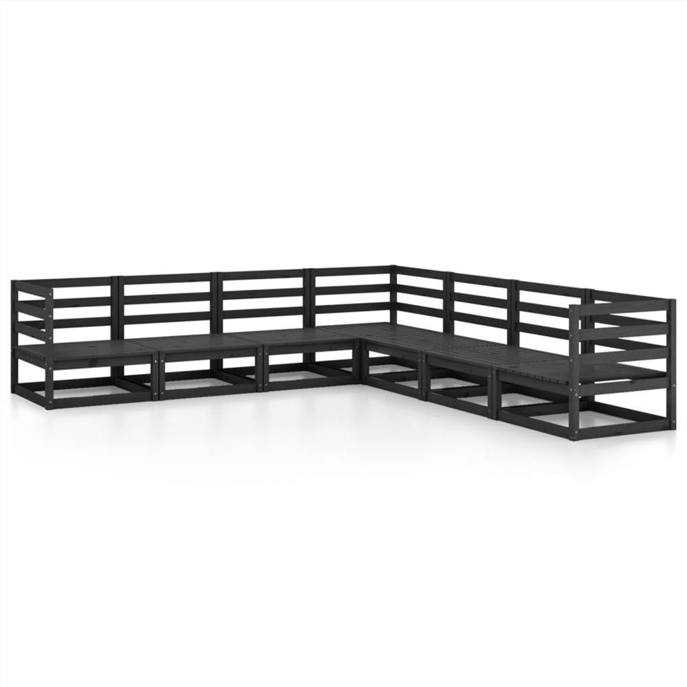 

7 Piece Garden Lounge Set Black Solid Pinewood